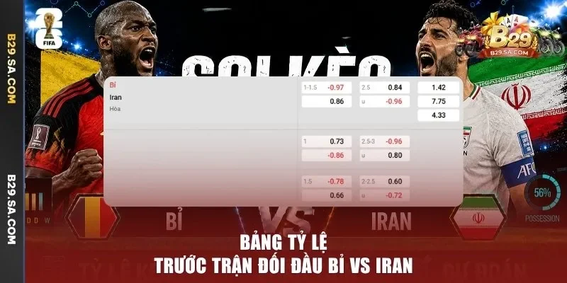 Bảng tỷ lệ trước trận đối đầu Bỉ vs Iran