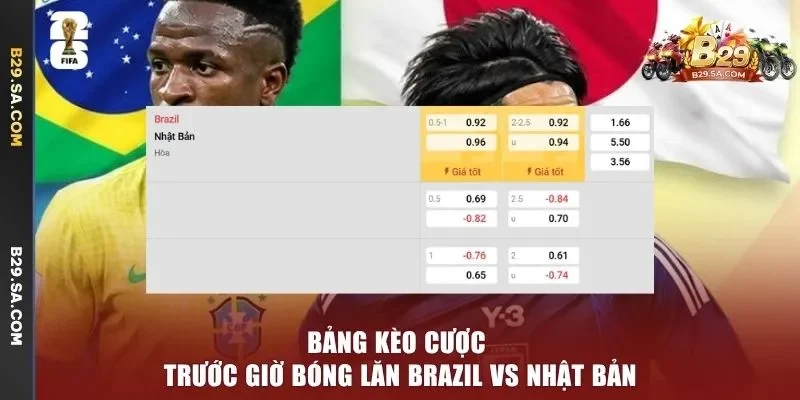 Bảng kèo cược trước giờ bóng lăn Brazil vs Nhật Bản